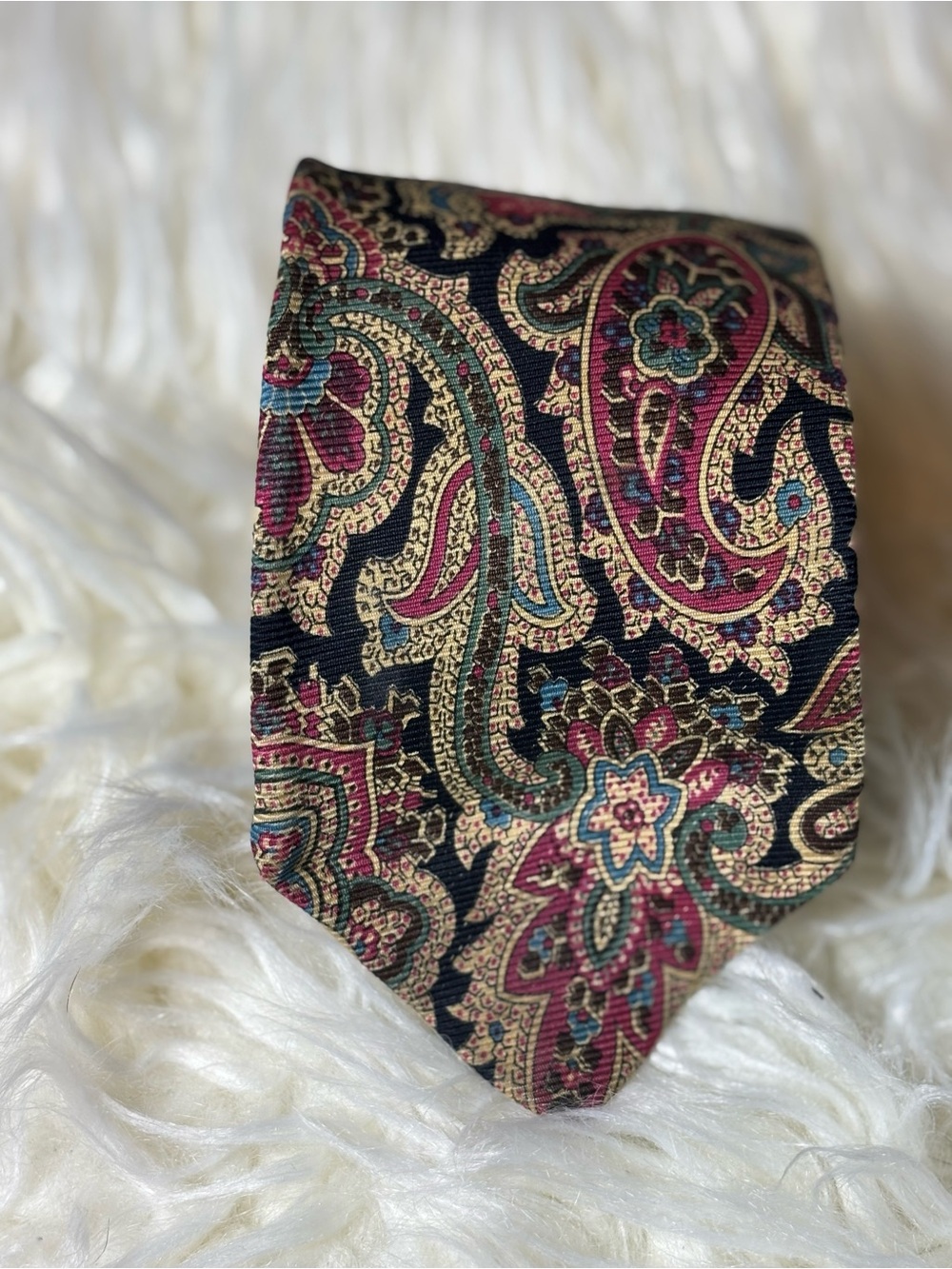 Vintage POLO by RALPH LAUREN Tie Black & Red Paisley Hand Made In USA 100% Silk